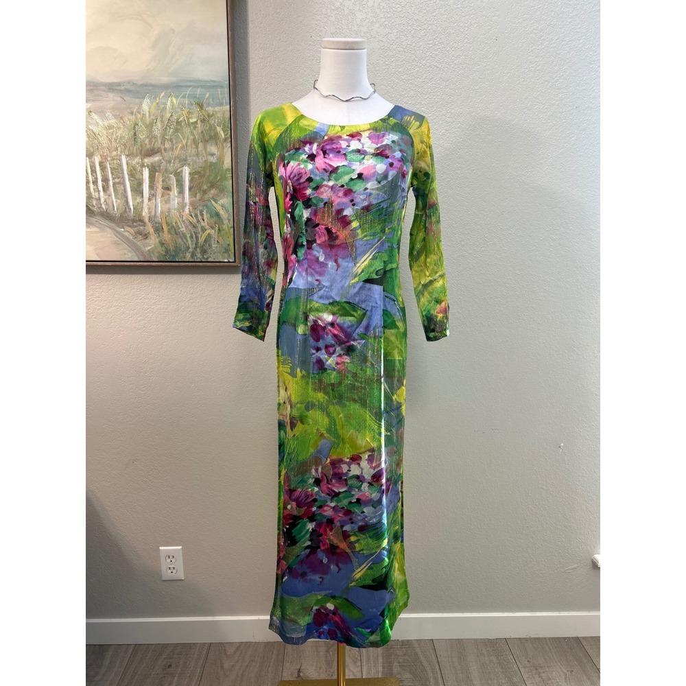 Green Floral Ao Dai Tunic Dress Botanical Watercolor Garden Fairycore XS/S